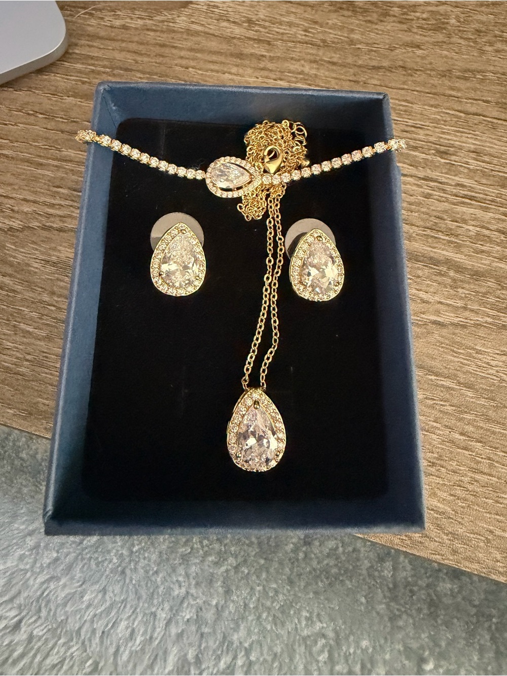 Gold-Tone Teardrop Cubic Zirconia Necklace, Bracelet & Earring Set